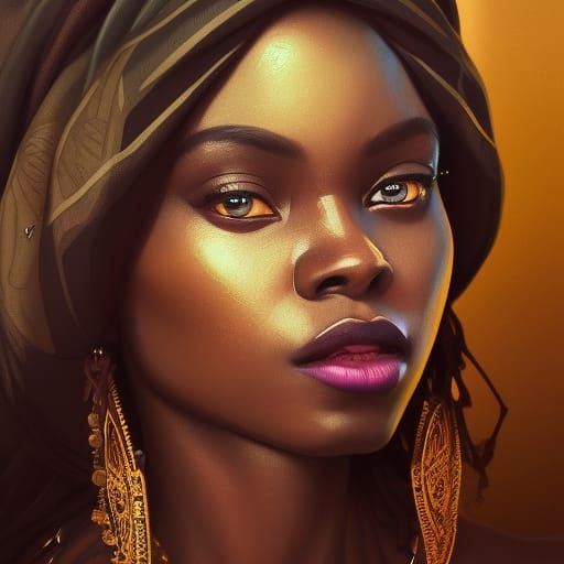 Bohemian Nigerian Princess Portrait in Detailed Concept Art