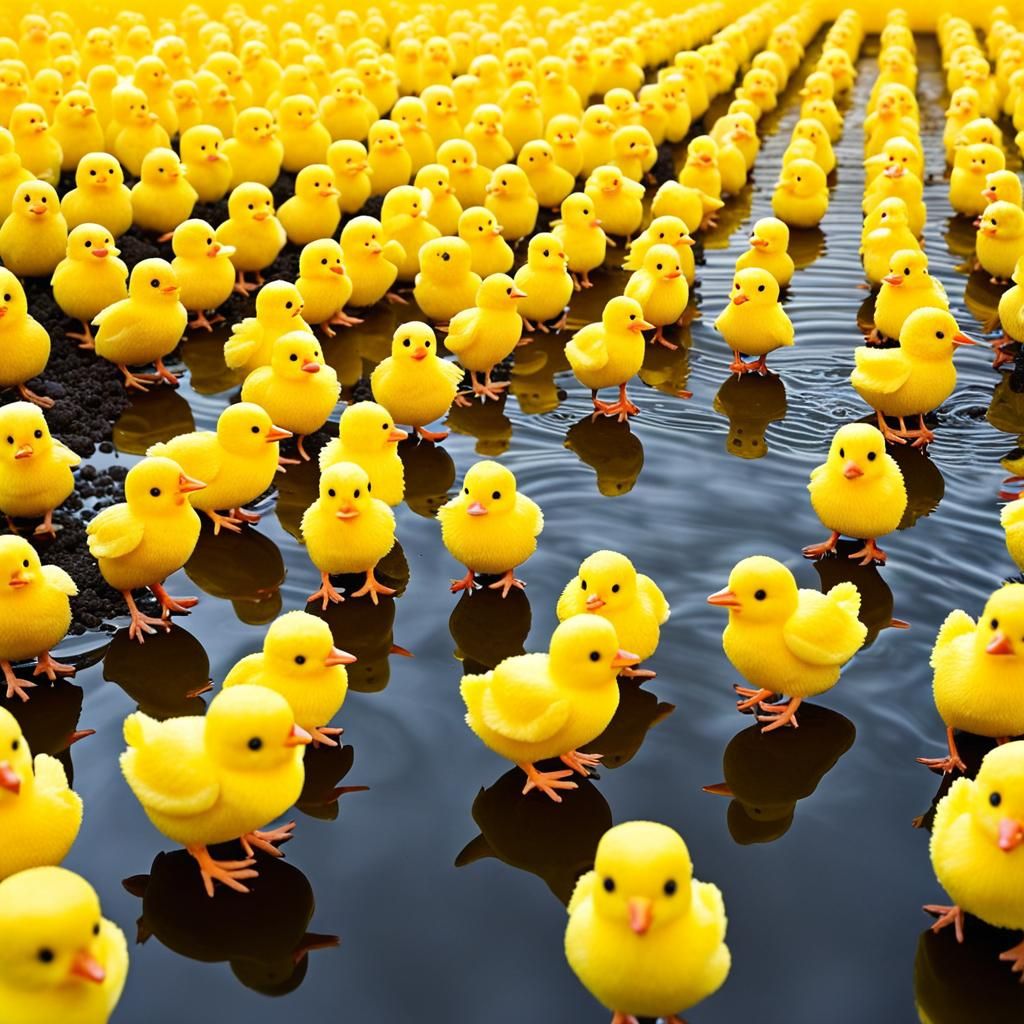 Yellow Marshmallow Chicks in a Surreal Style