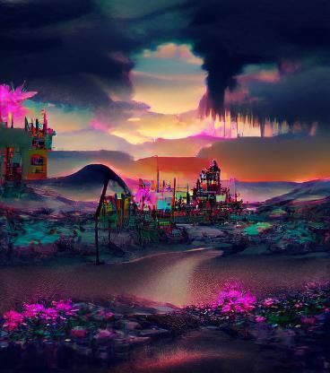 Whimsical Post-Apocalyptic Fairy Tale Beach Sunset