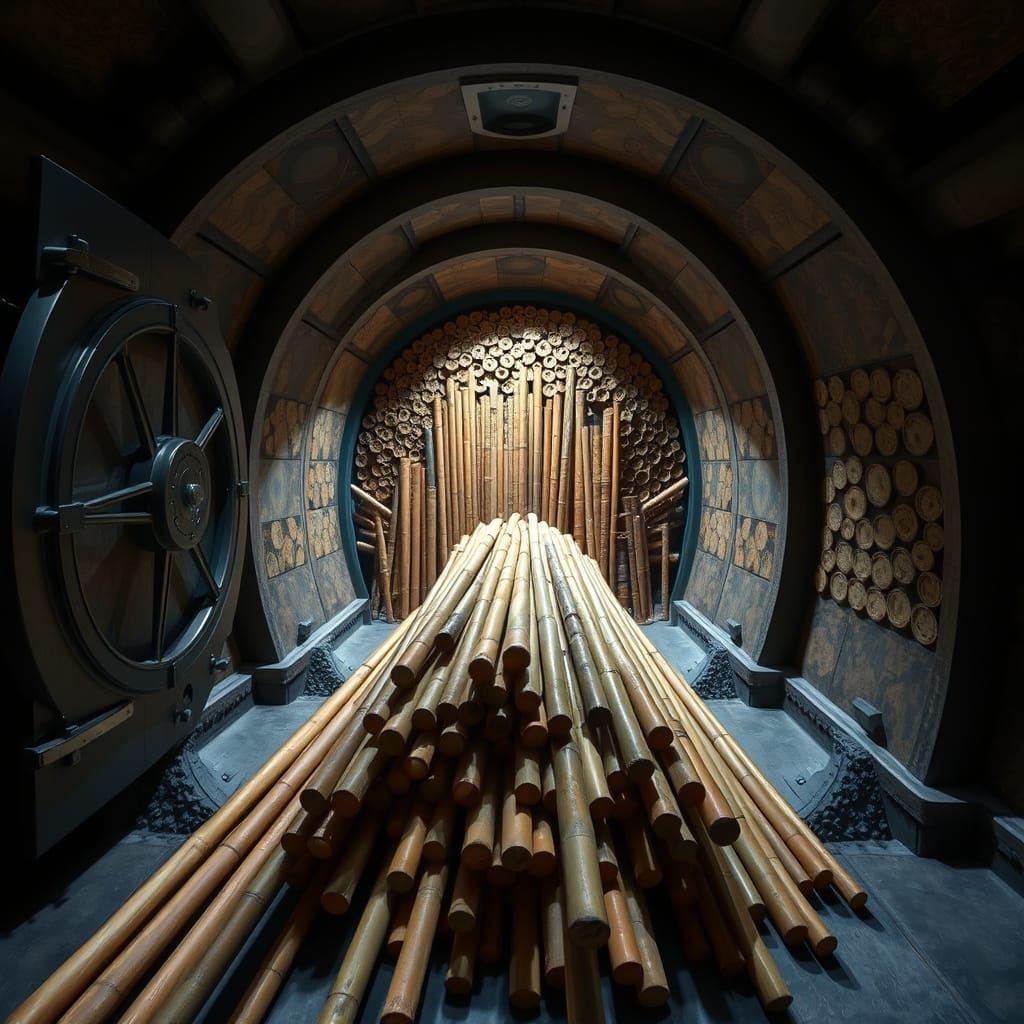 Bamboo Poles Inside a Bank Vault