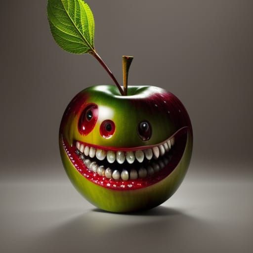 Happy Apple: Fantasycore Hyperrealistic Photo