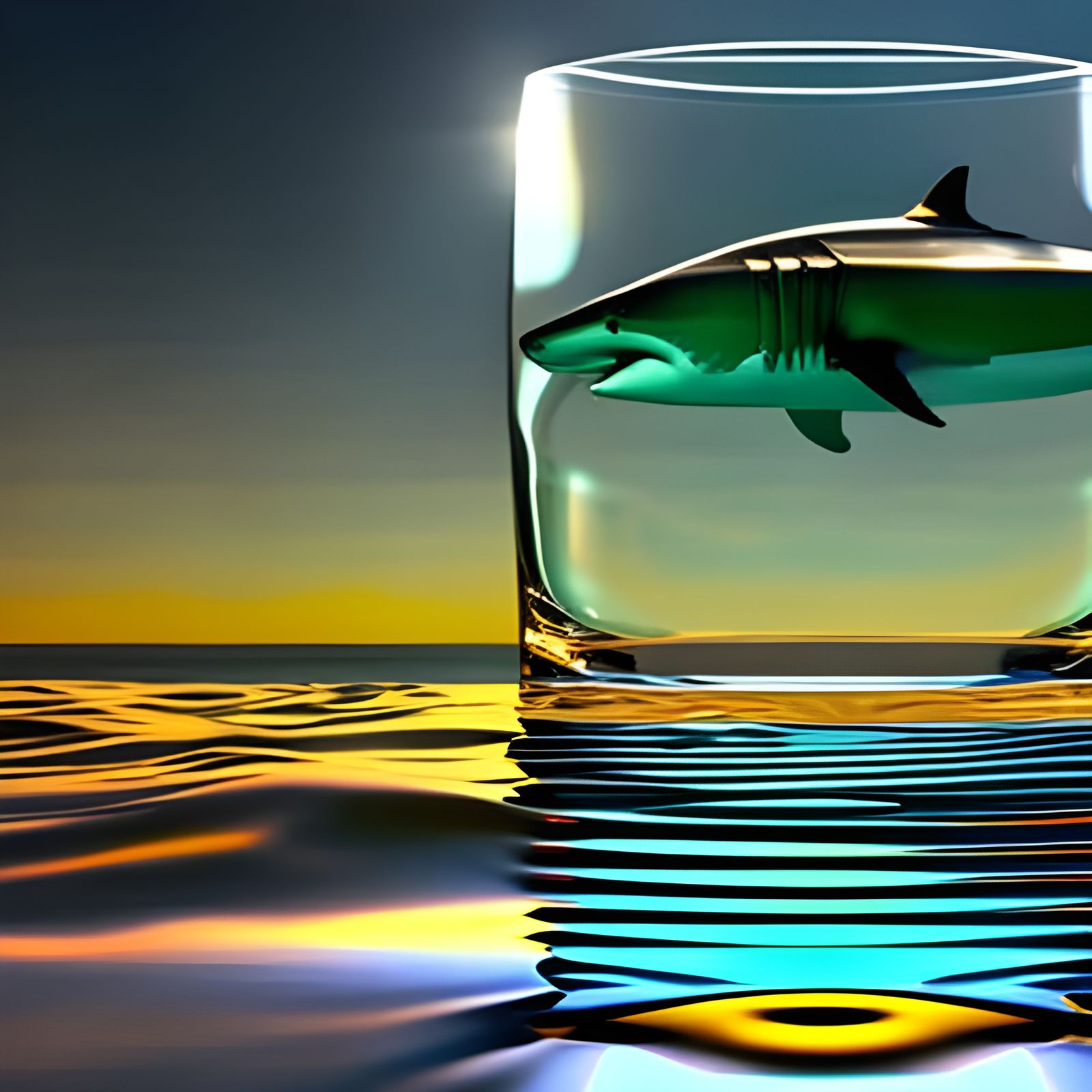 Great White Shark in Highball Glass: 3D Render