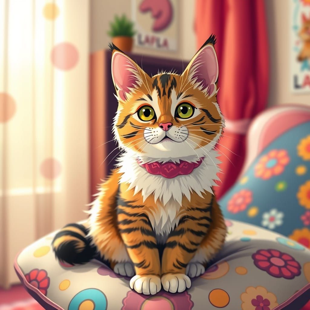 Adorable Cat with Fluffy Collar in Pop Surrealist Style