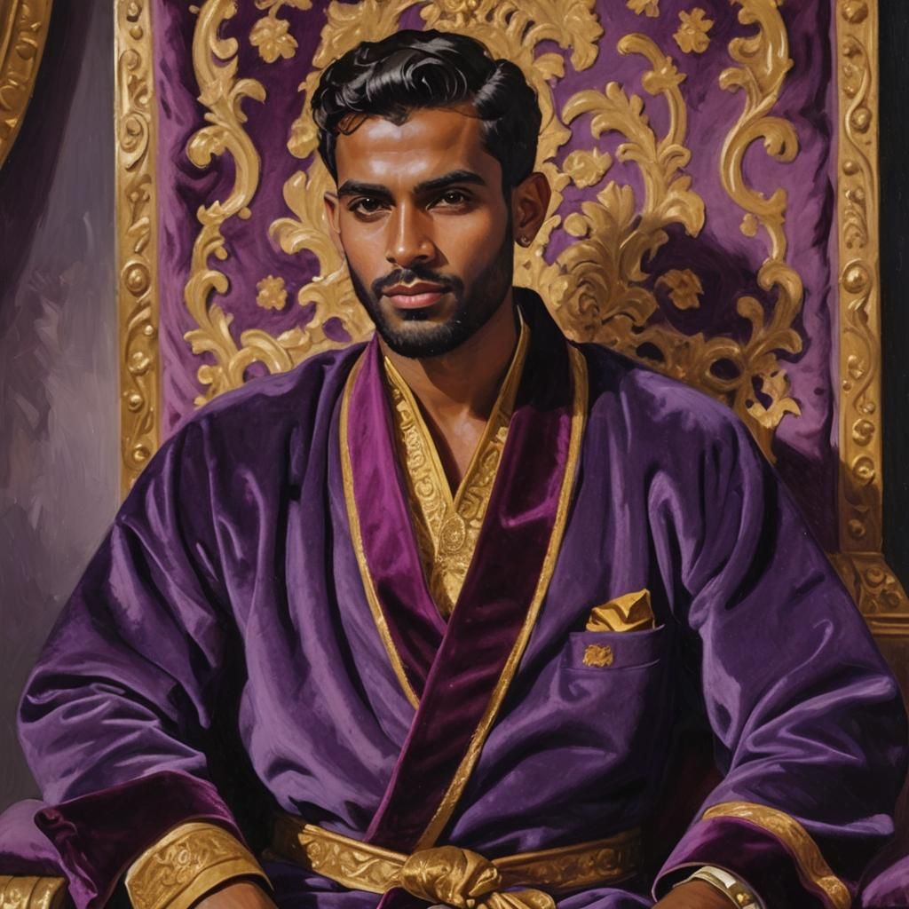 Sri Lankan Prince in Purple Velvet Robe, Oil Painting