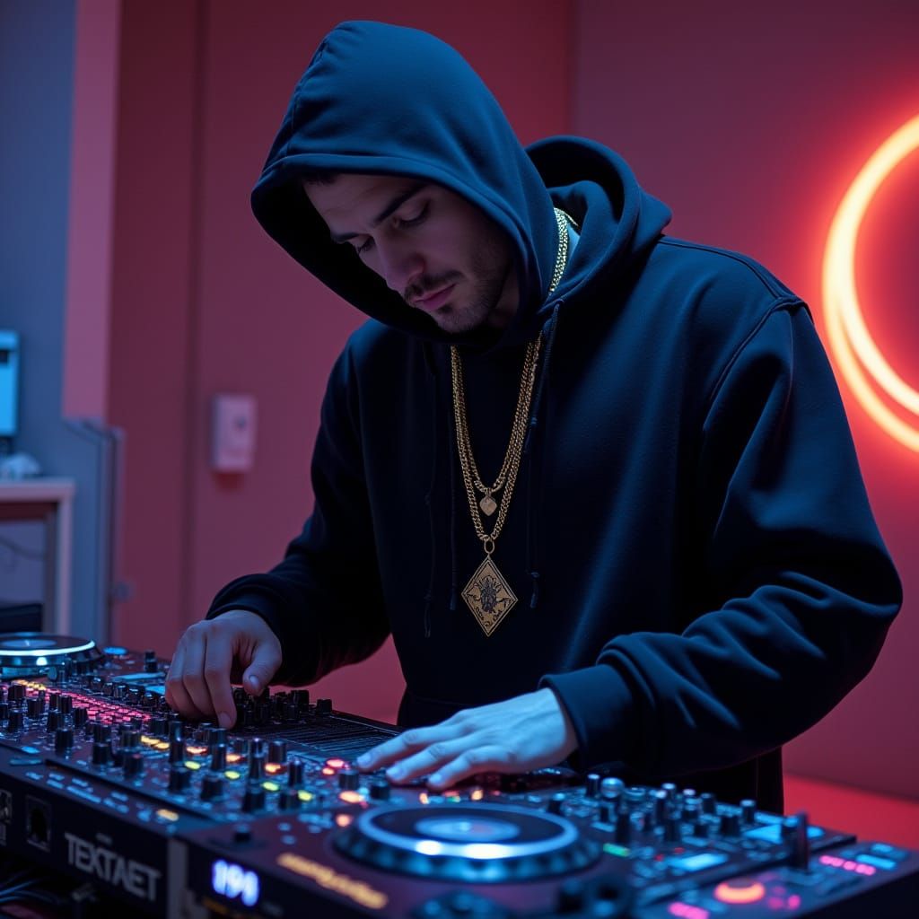 LA Beatmaker in Dystopian Cyberpunk Studio