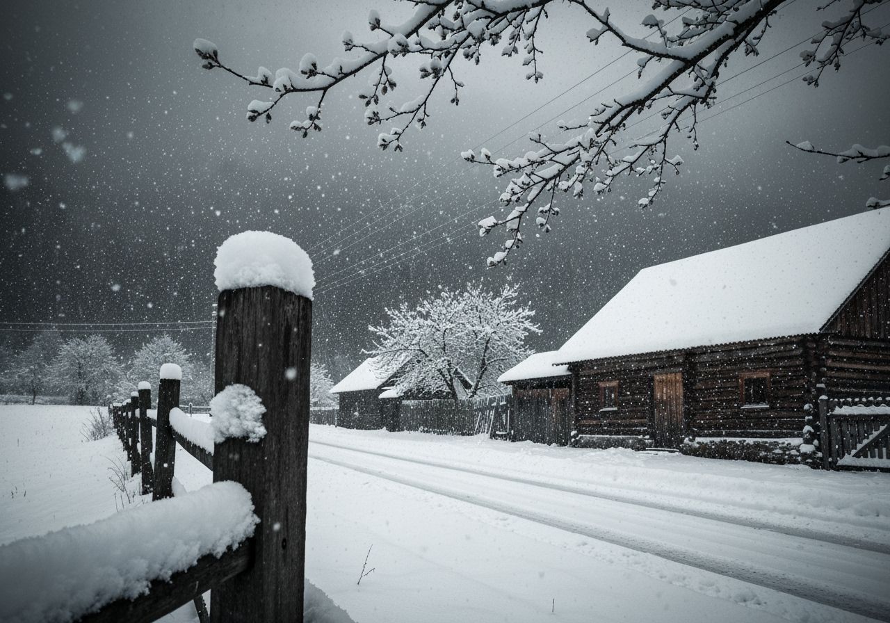 Moody Winter Landscape with Heavy Snowfall