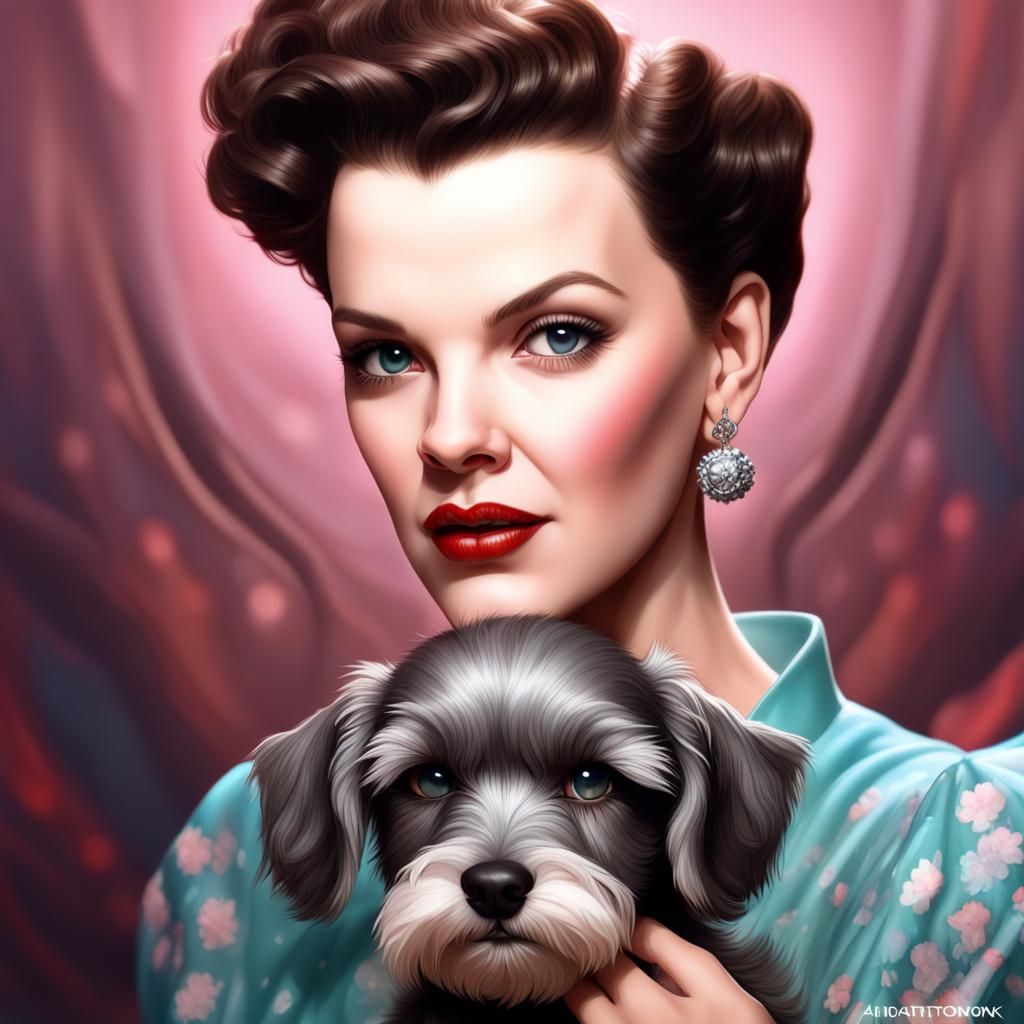 Judy Garland with Schnauzer: Hyperrealistic Digital Portrait