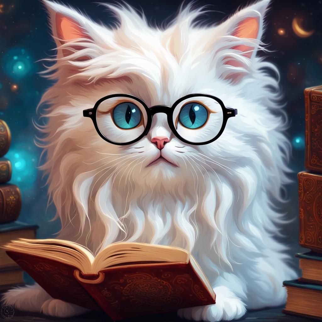 Celestial Kitten Wizard: Impasto Oil Painting