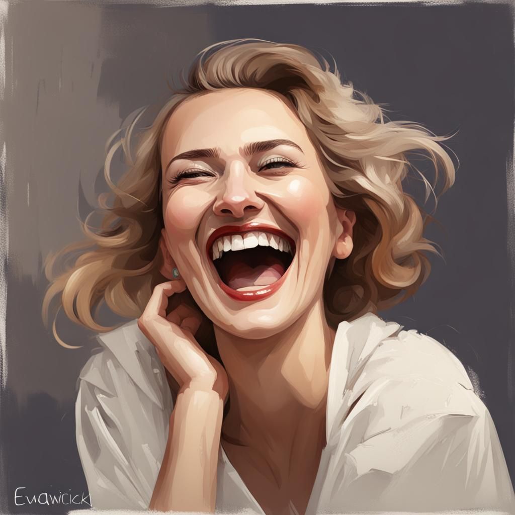Woman Laughing in Expressive Digital Art Style