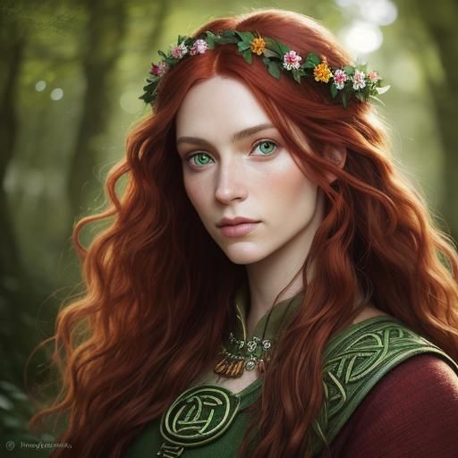 Celtic Woman Portrait in Sunlit Forest