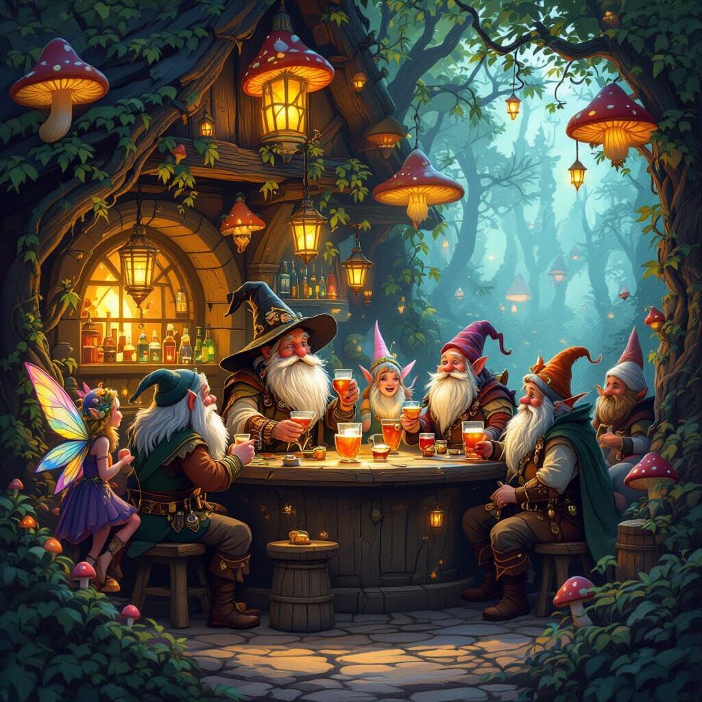 Enchanted Forest Tavern with Fantasy Creatures