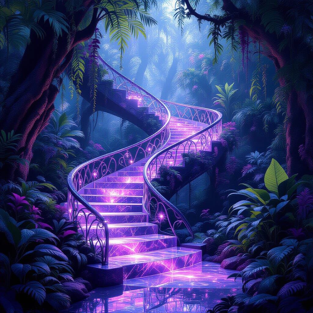 Crystal Staircase in Alien Jungle: Fantasy Concept Art