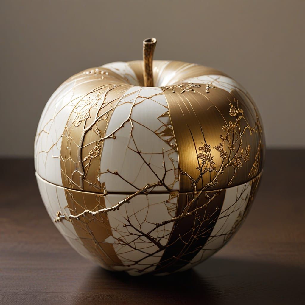 Delicate Golden Apple in Japanese Lacquerware Style