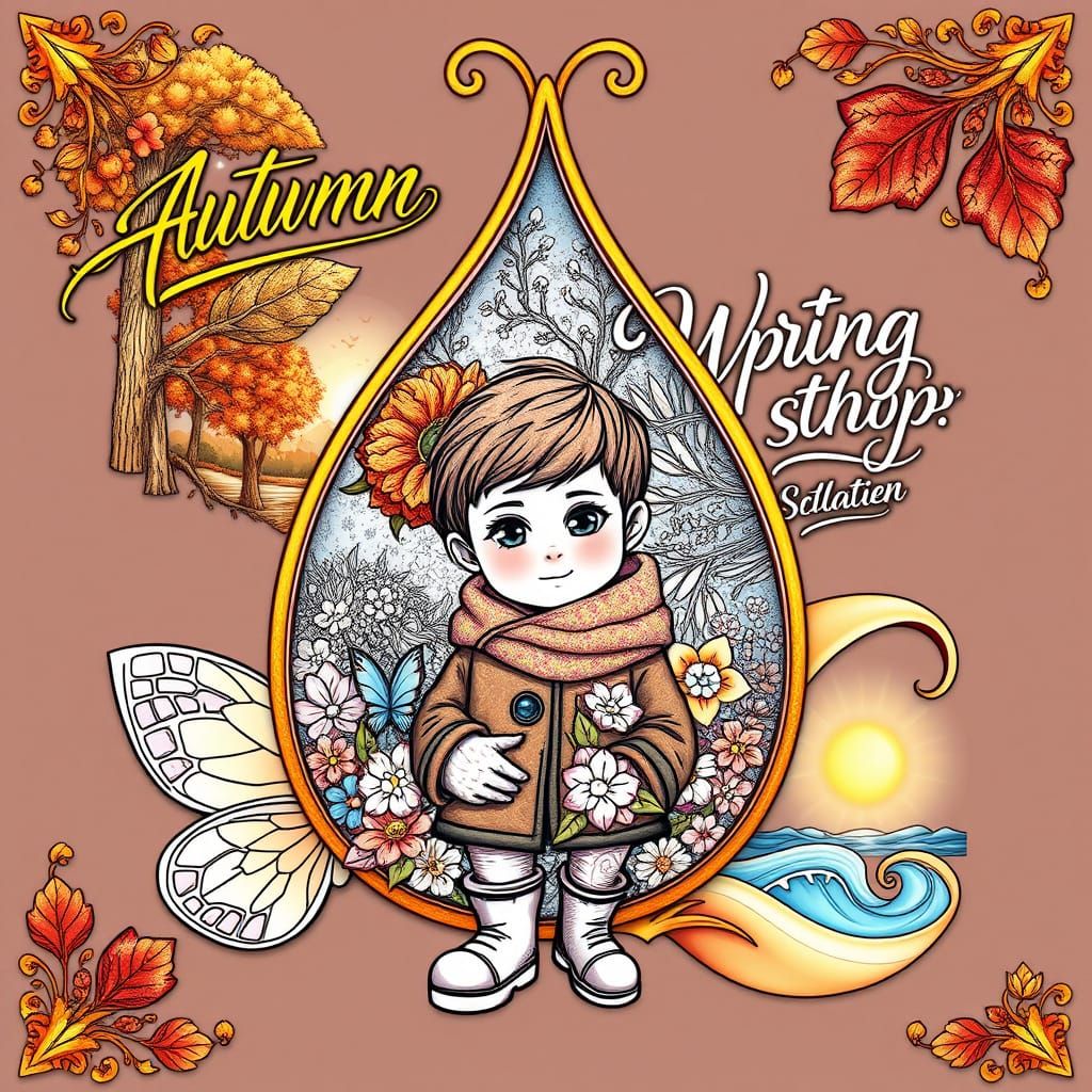 Matte Painting Coloring Page with Seasons in 8K Fantasy Conc...