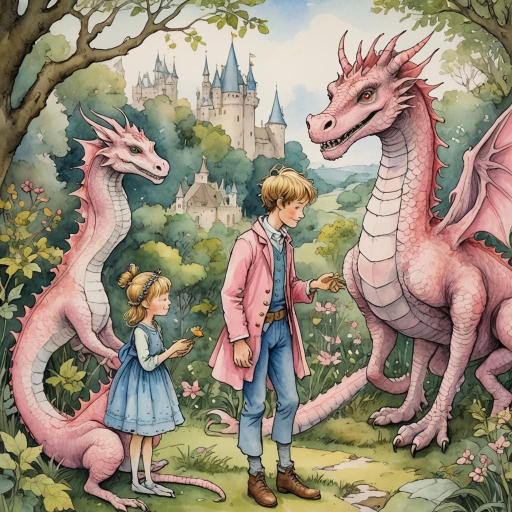 Fairy Tale Prince and Pink Dragon Illustration