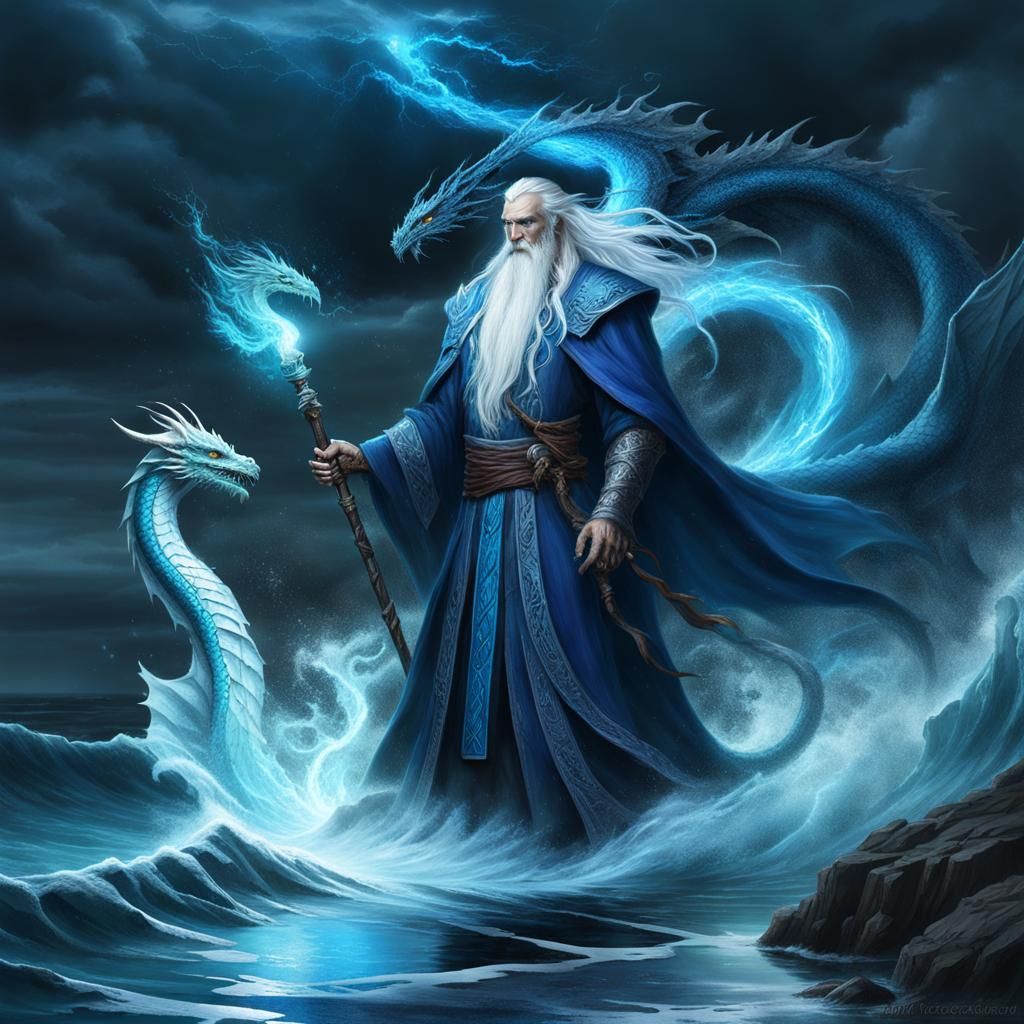 Sea dragons with their wizard