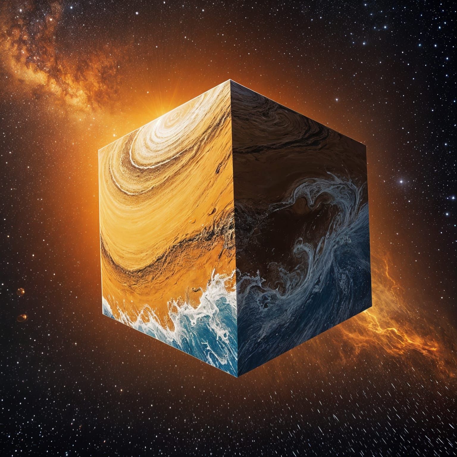 Cube-Shaped Planet in Deep Space: Desert and Water Storms Un...