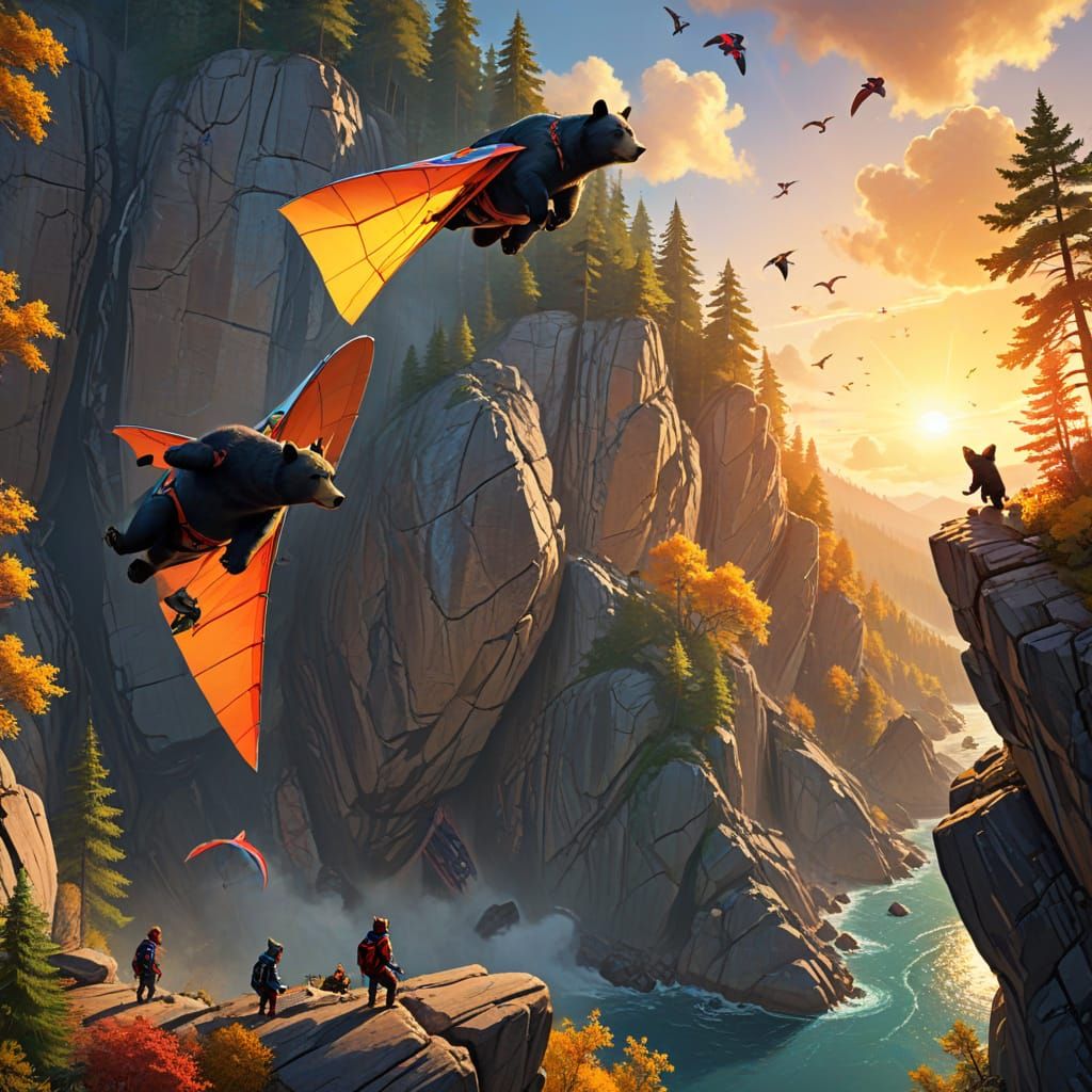 Black Bears Hang-Gliding in Thrilling Outdoor Adventure