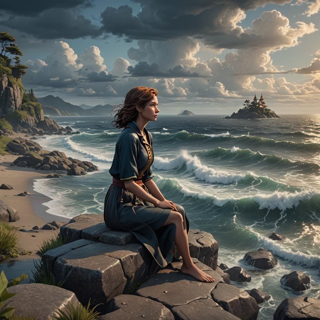 Cartoon Woman by the Ocean: 3D Game Art