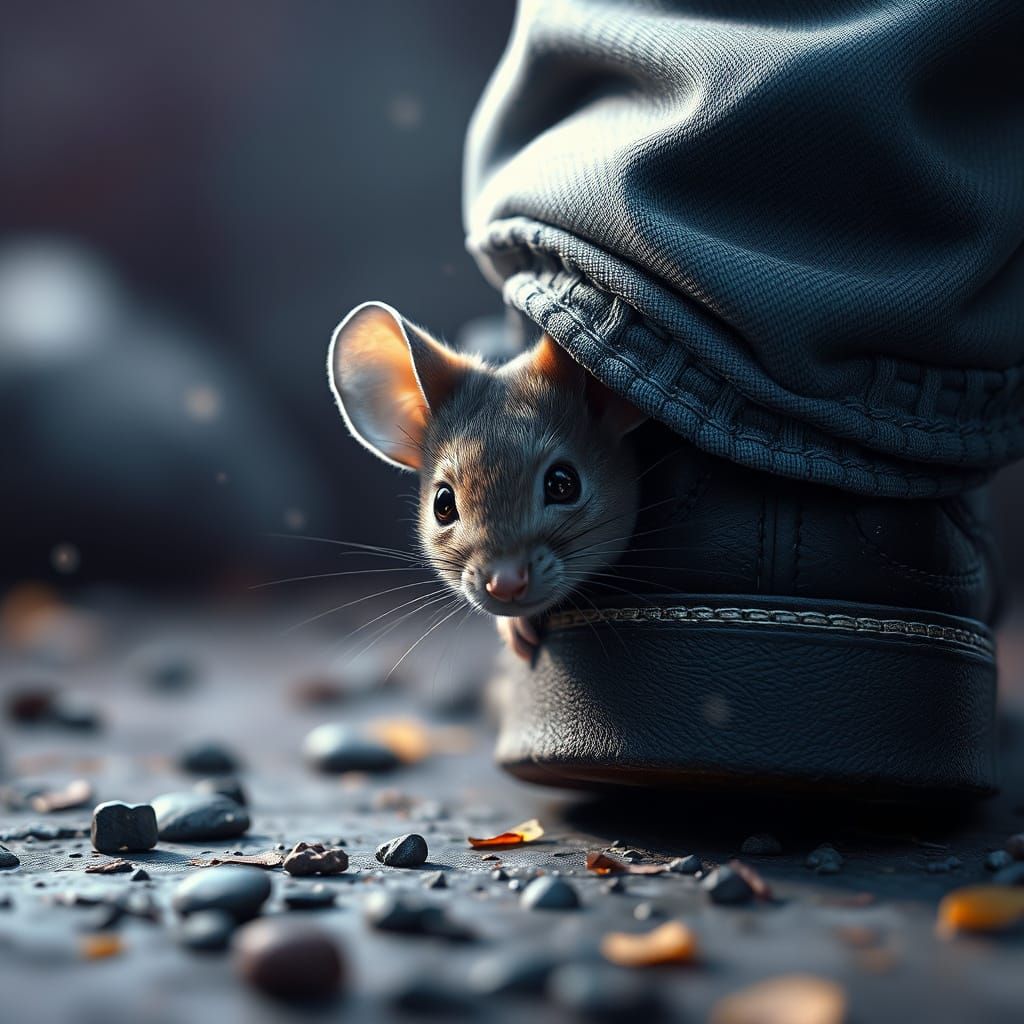 Shy Mouse Peeking from Behind a Shoe