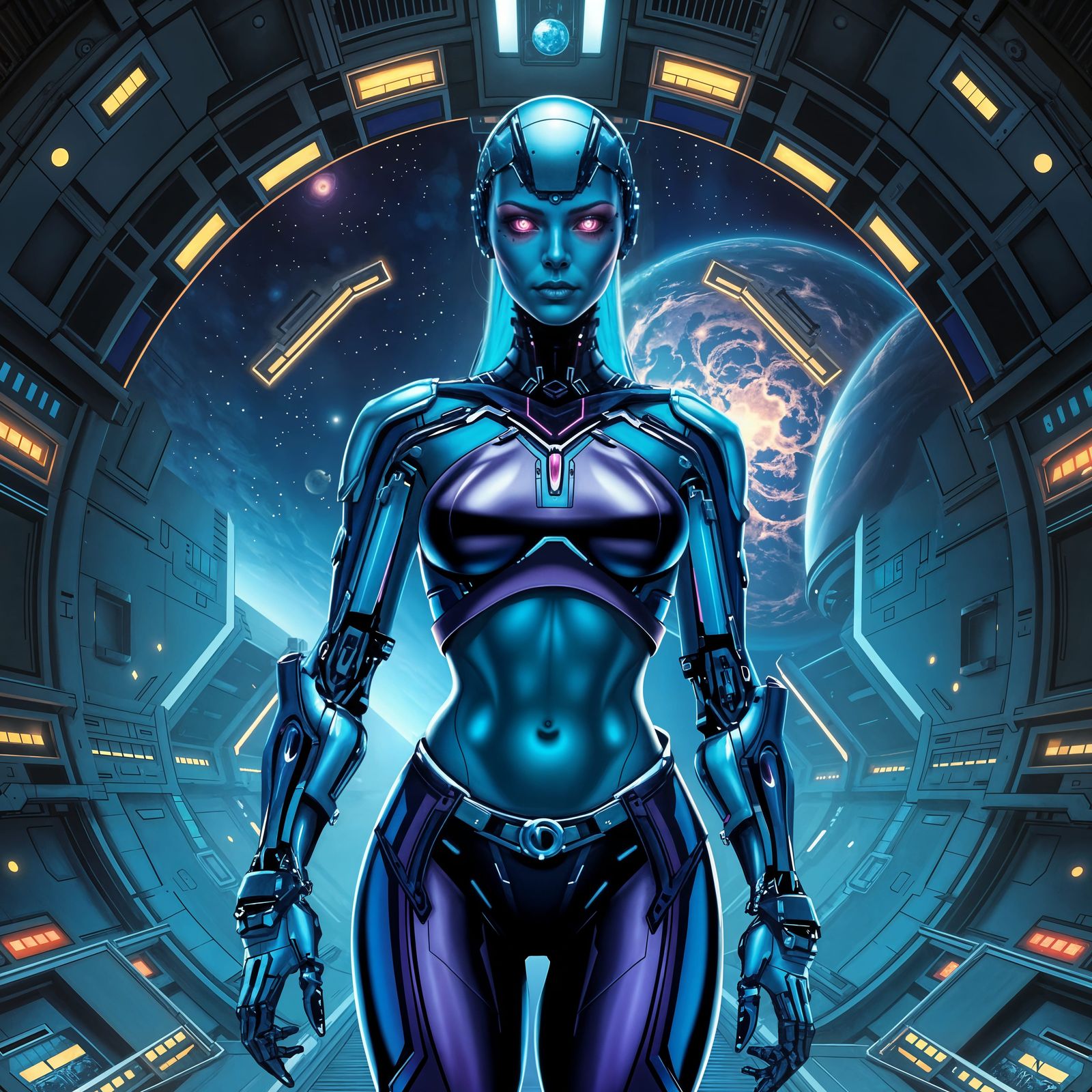 Cyborg Empress on Starship, Comic Book Style