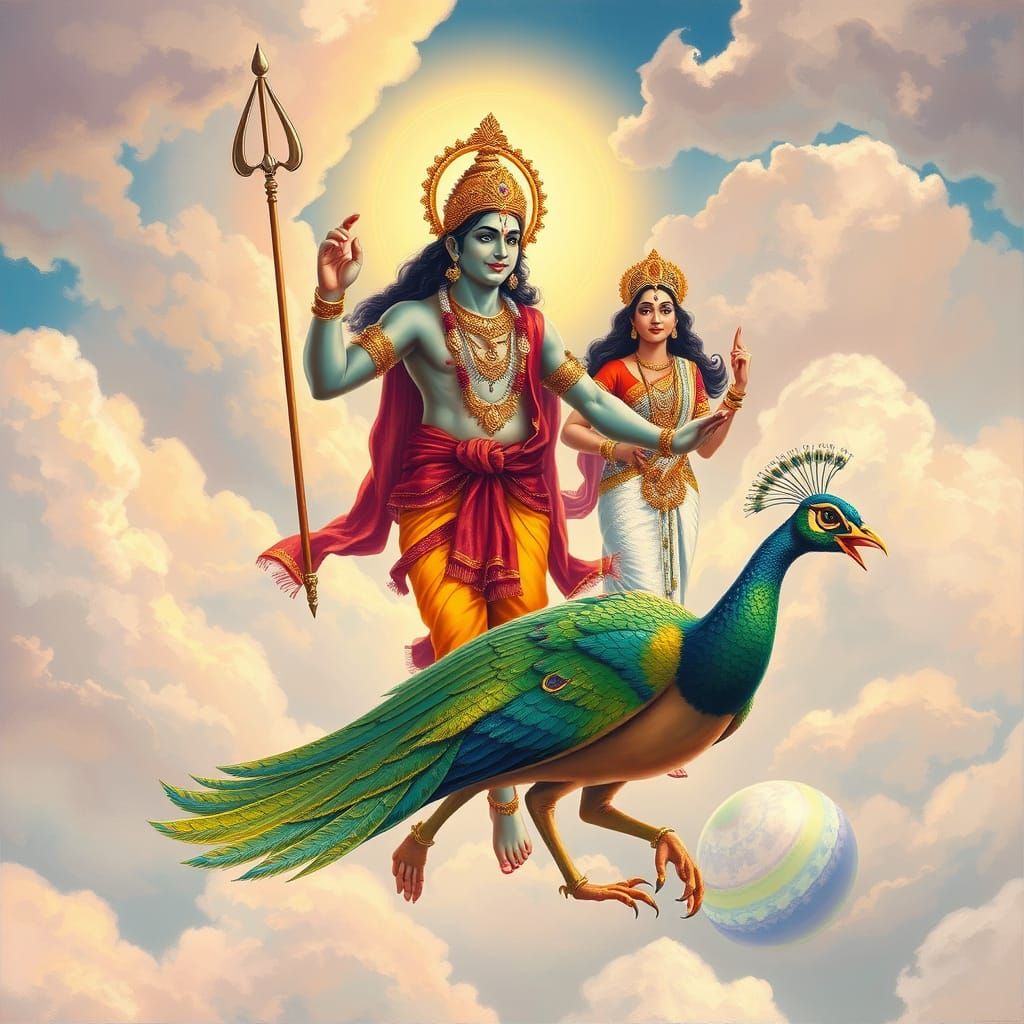 God Murugan in a Vibrant Dreamlike Scene