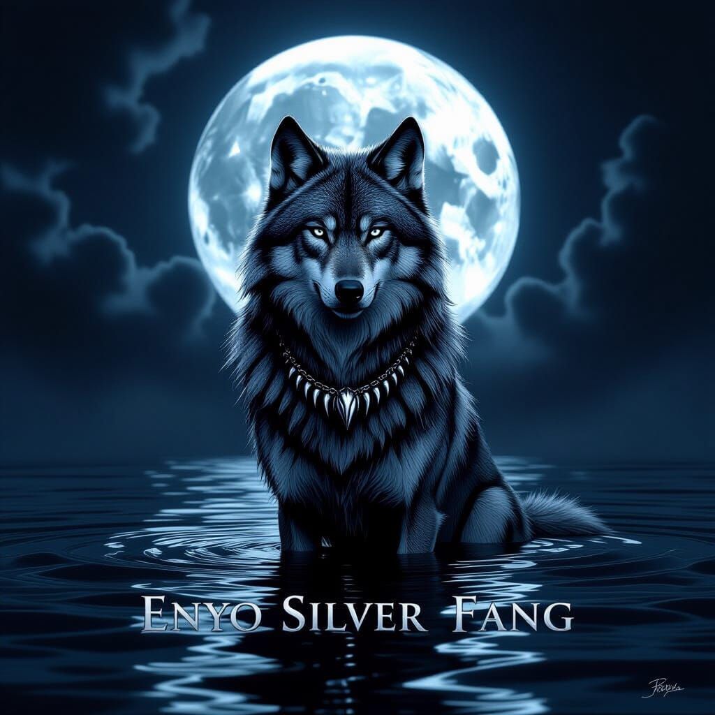 Silver Wolf Howling at Full Moon in Dark Fantasy Style