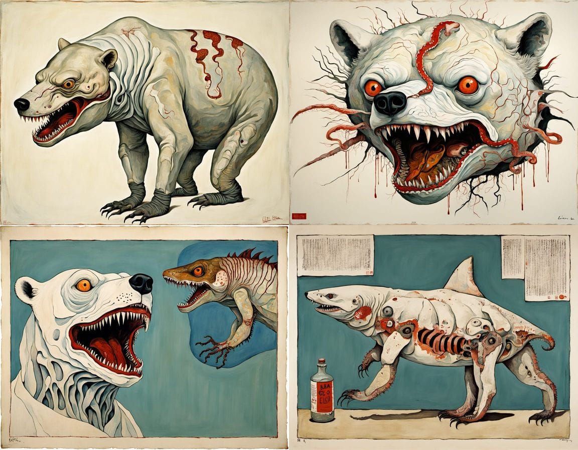 Surreal Arctic Creatures in Ukiyo-e Style
