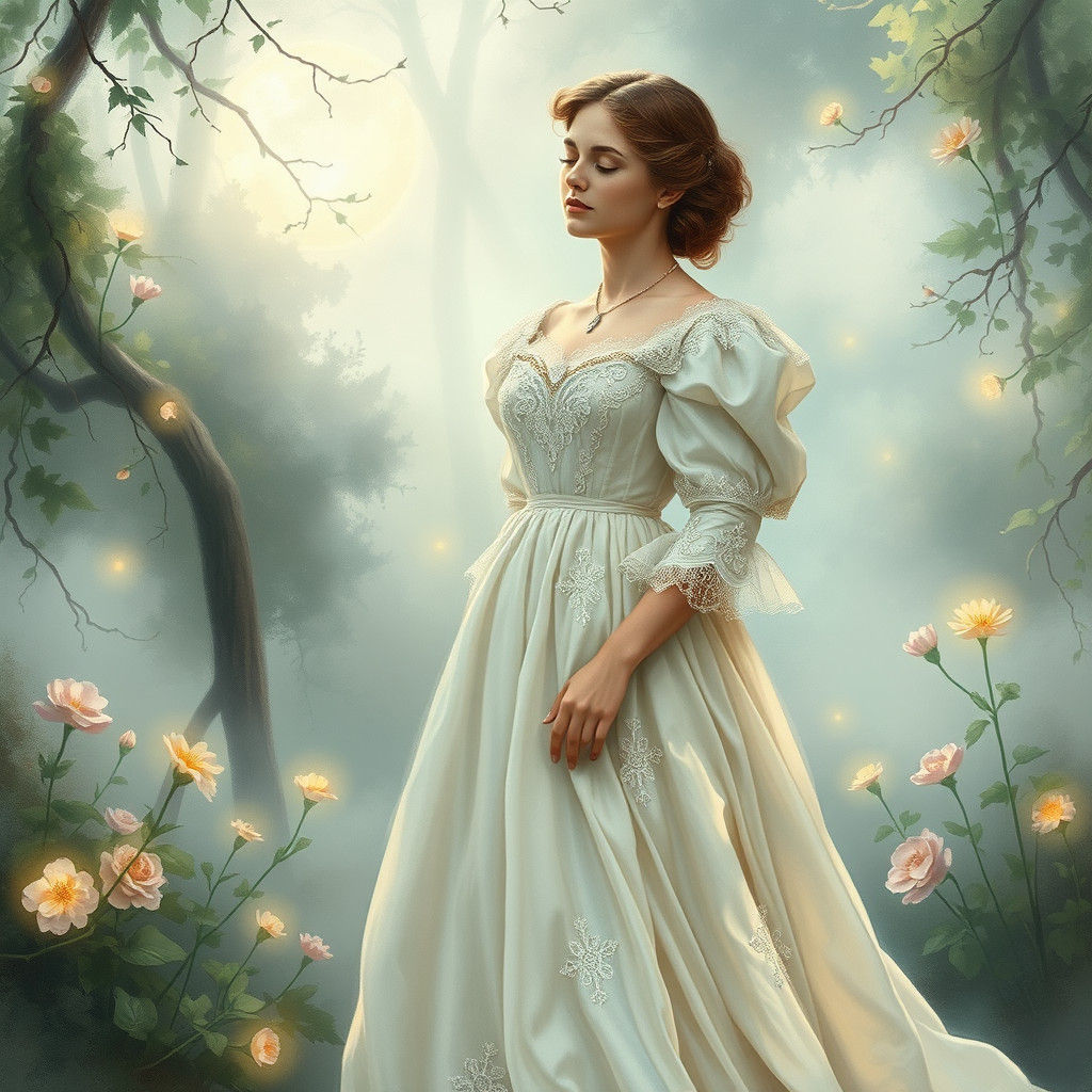 Helen Keller in Ethereal Forest, Watercolor Style