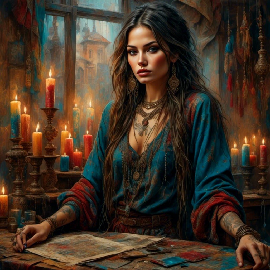 Vibrant Romany Gypsy Woman with Ornate Jewelry