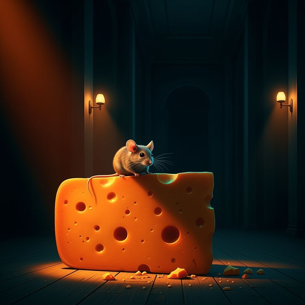 Mouse on Cheddar Cheese in Painterly Lighting