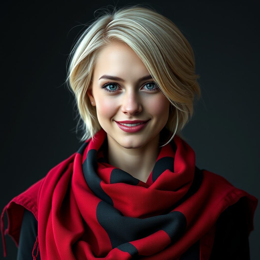 Elegant Woman in Exquisite Red Attire, Photorealistic Portra...