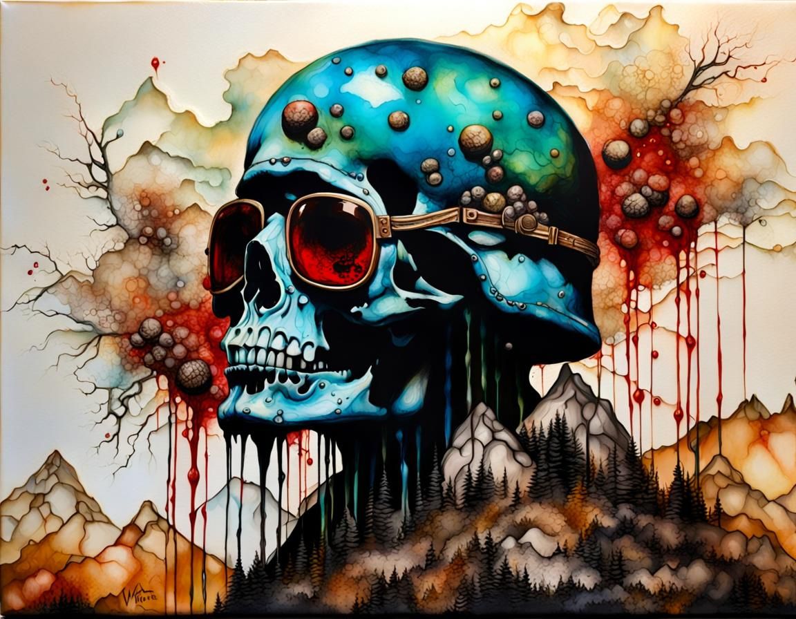 Myconid on Mountaintop in Encaustic Style