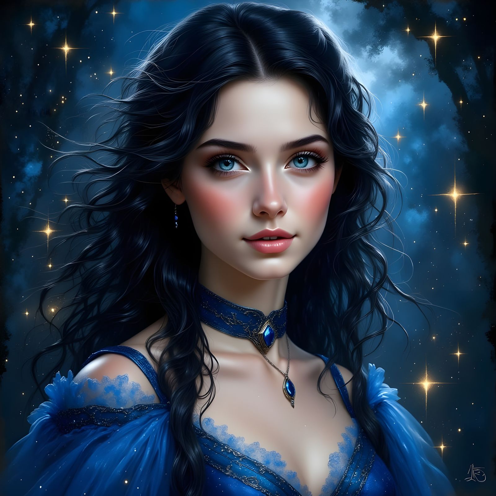 Norse Goddess in Sapphire Gown: Hyperrealistic Portrait