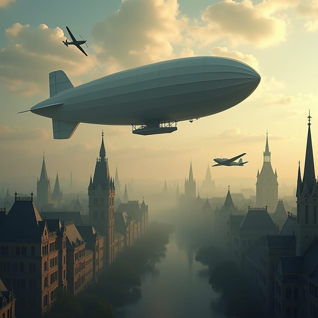 Air Battle Over Neo-Gothic City
