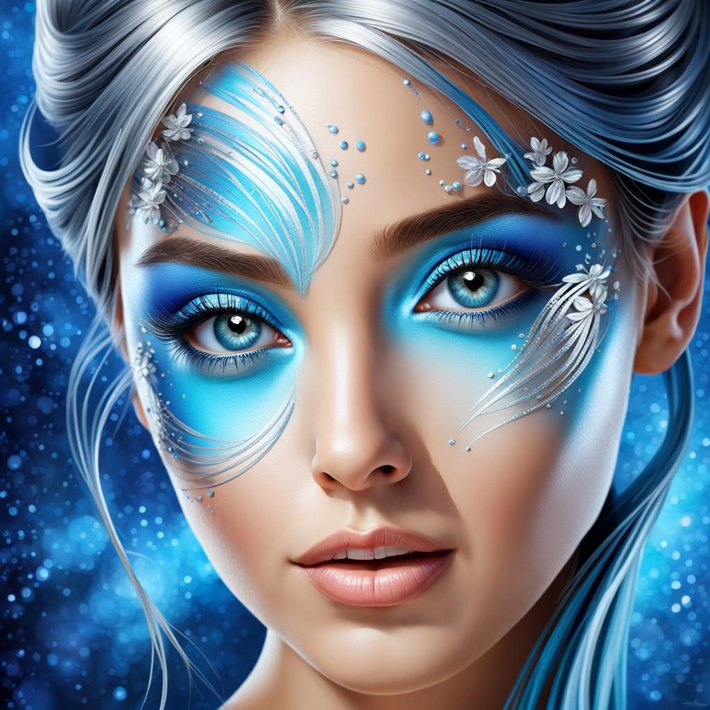 Elegant Woman with Silky Blue Skin, Airbrush Art