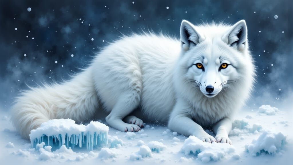 Arctic Fox Camouflaged in Psychedelic Blizzard