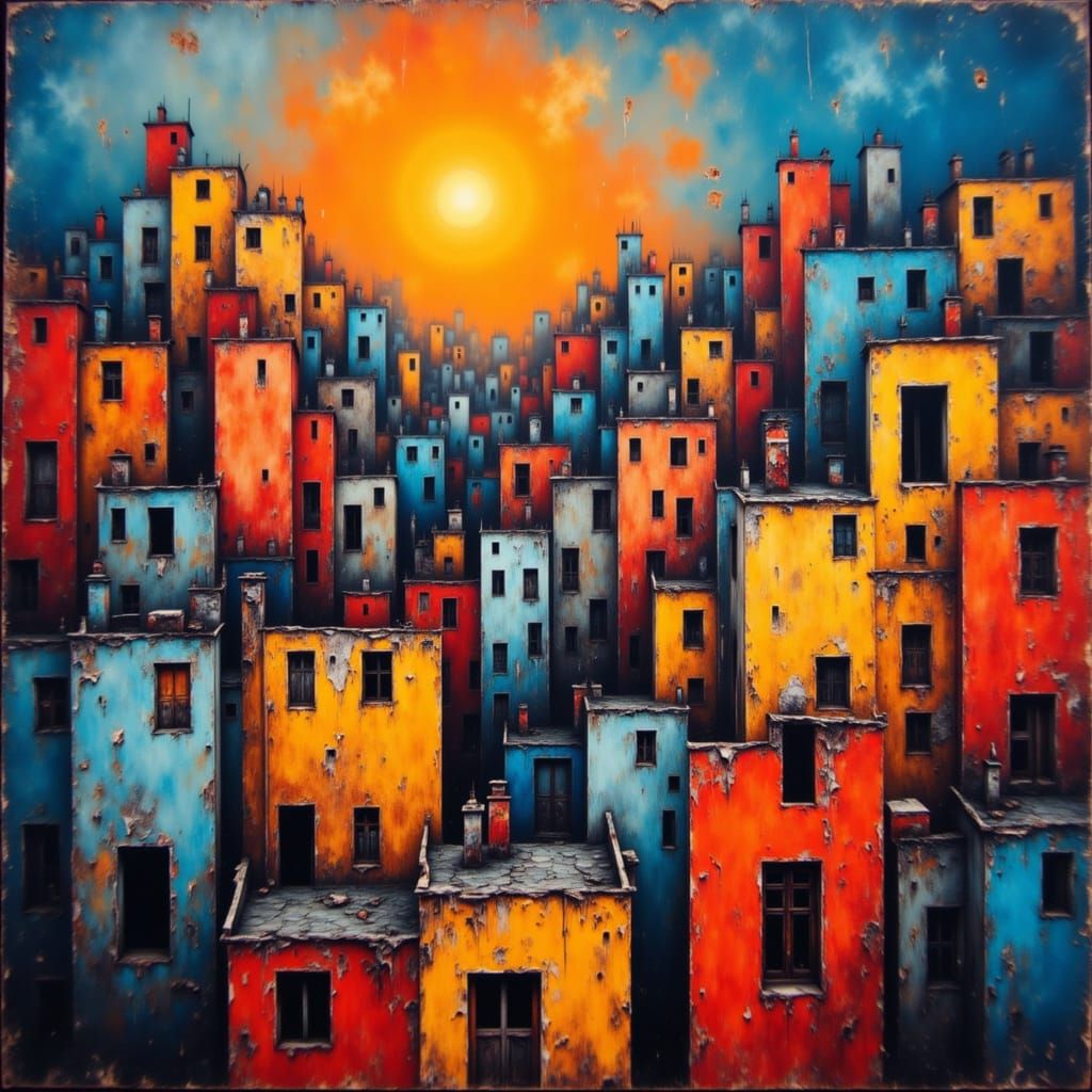 Fauvist Abstract Cityscape with Twisting Buildings