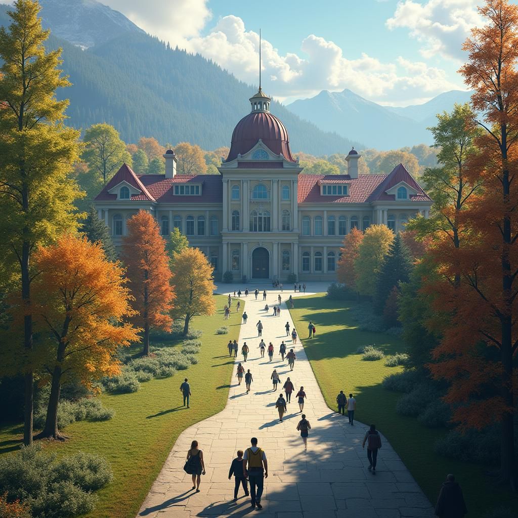 Detailed School Matte Painting in Fantasy Style