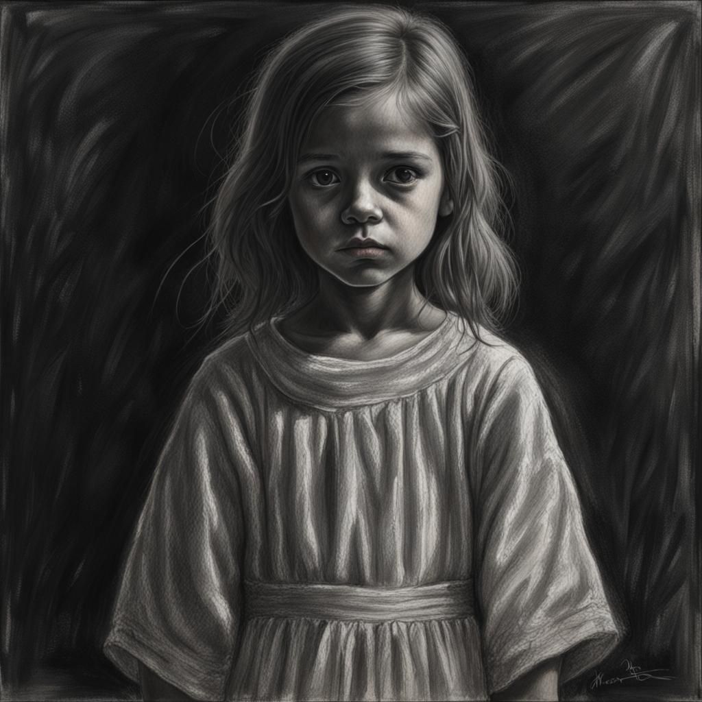 Waif Awaiting Adoption: Hyperdetailed Charcoal Drawing