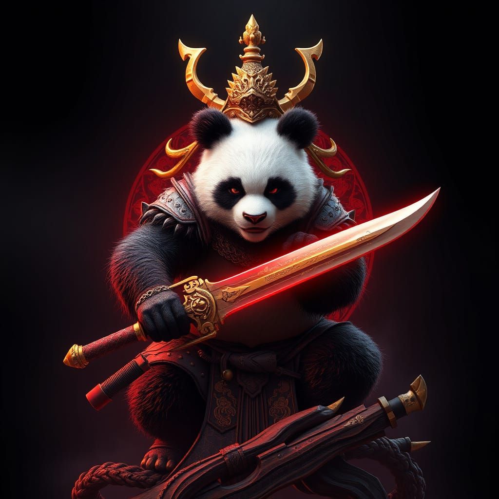 Majestic Panda Warrior with Golden Sword
