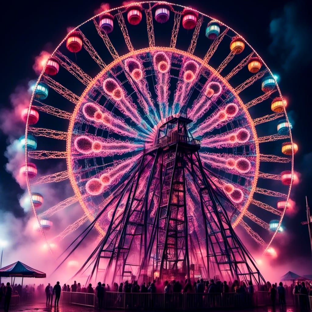 Clowns at a Funfair with Ethereal Lights