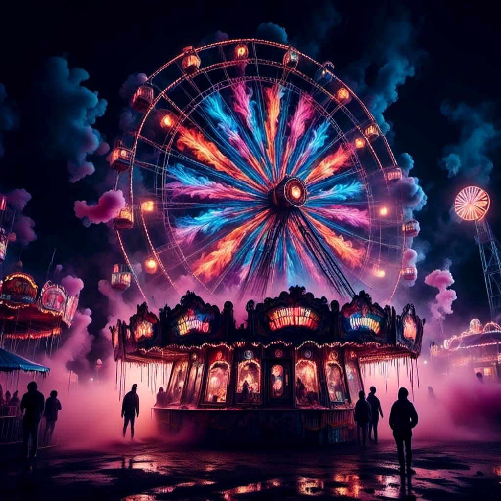 Clowns at a Funfair with Ethereal Lights