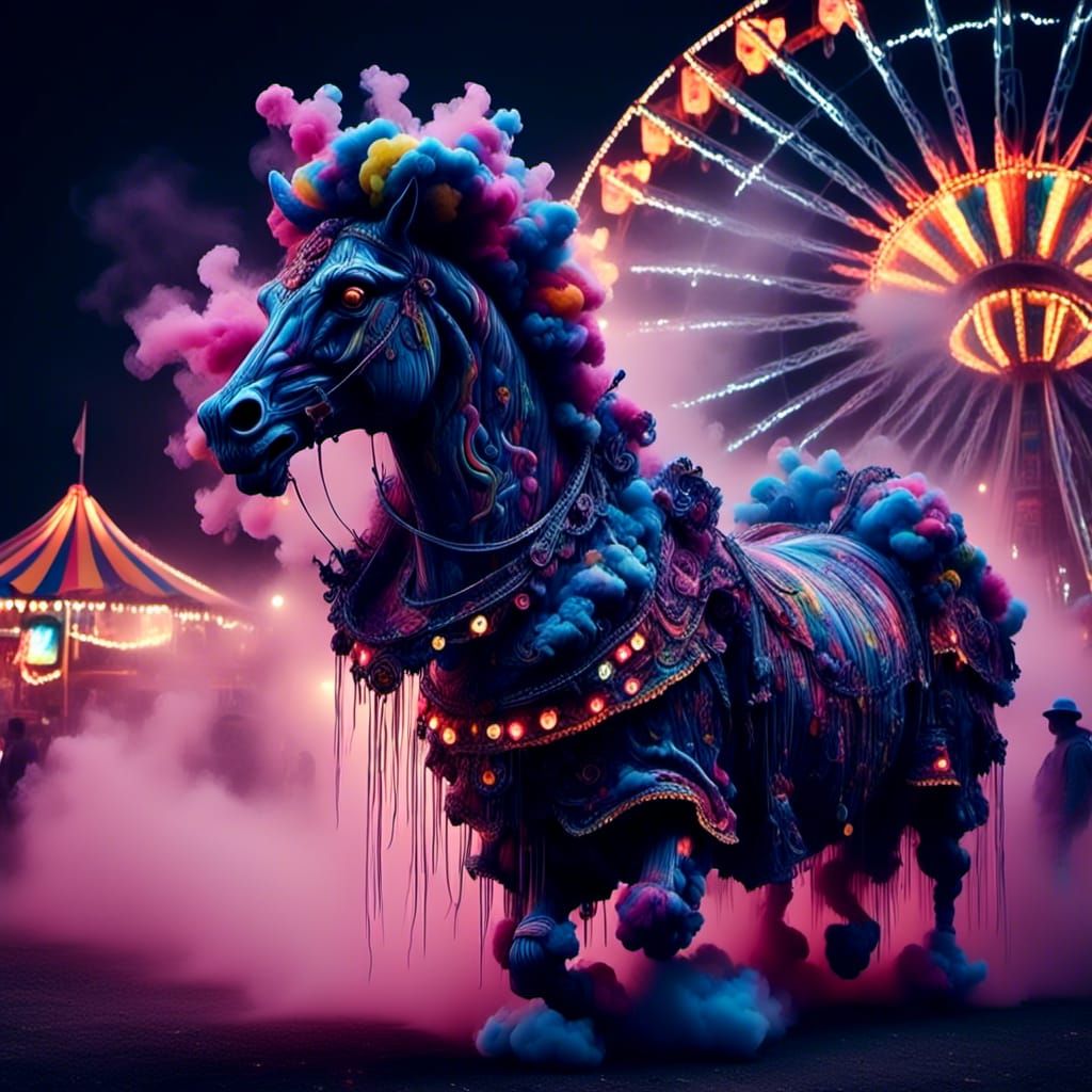 Clowns Under Moonlight: A Funfair Photo