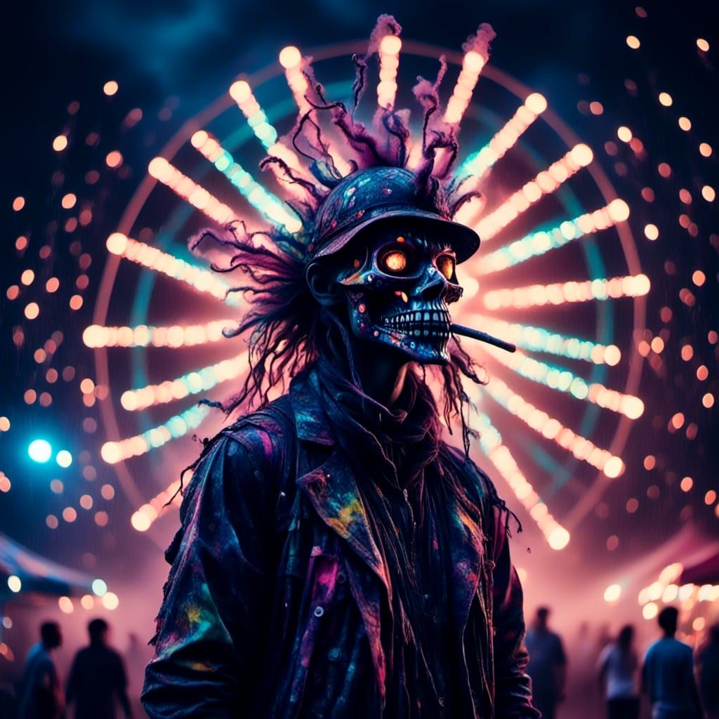 Clowns at a Funfair with Ethereal Lights