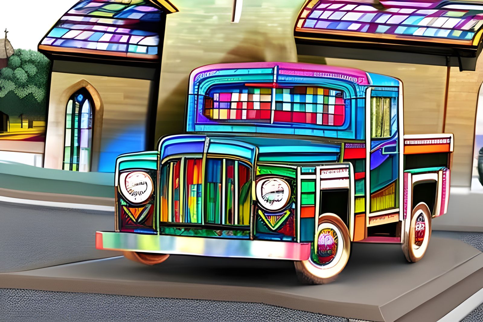 Stained Glass Pickup Truck Art