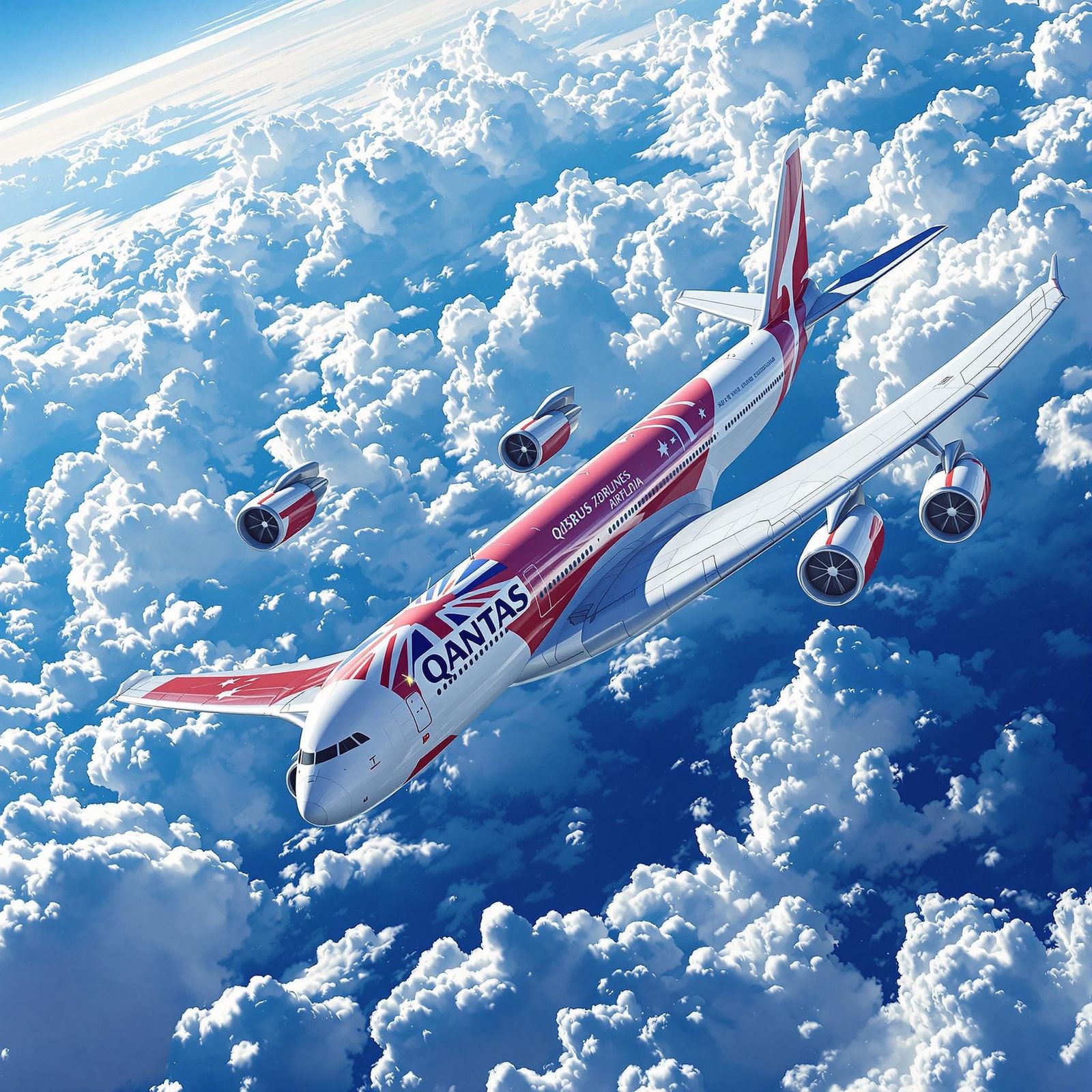 Qantas Airbus A380 Soaring in a Blue Sky