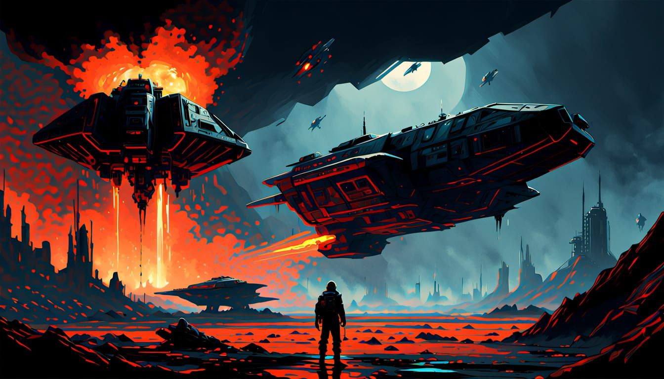 Gritty Battle Scene in a Desolate Alien Landscape