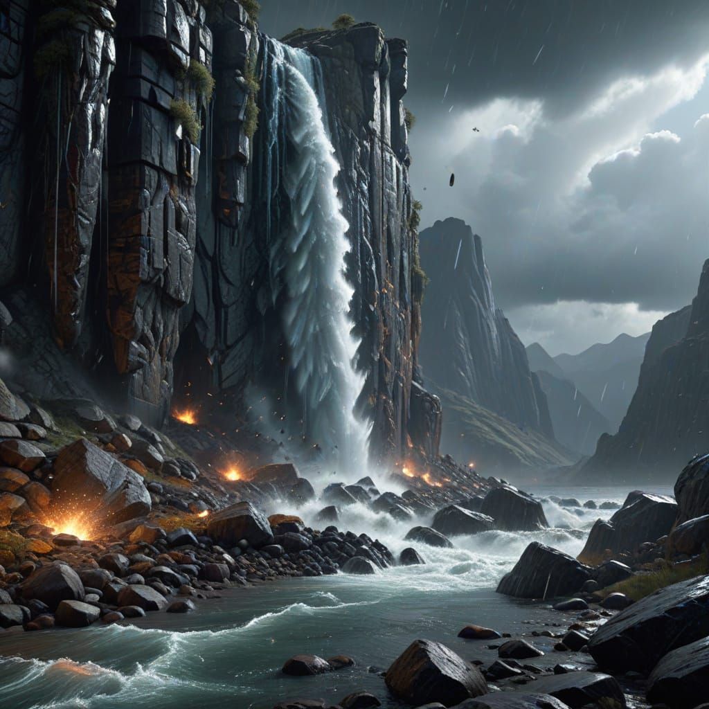 Mighty Hailstorm and Torrential Rain in Dramatic Lighting