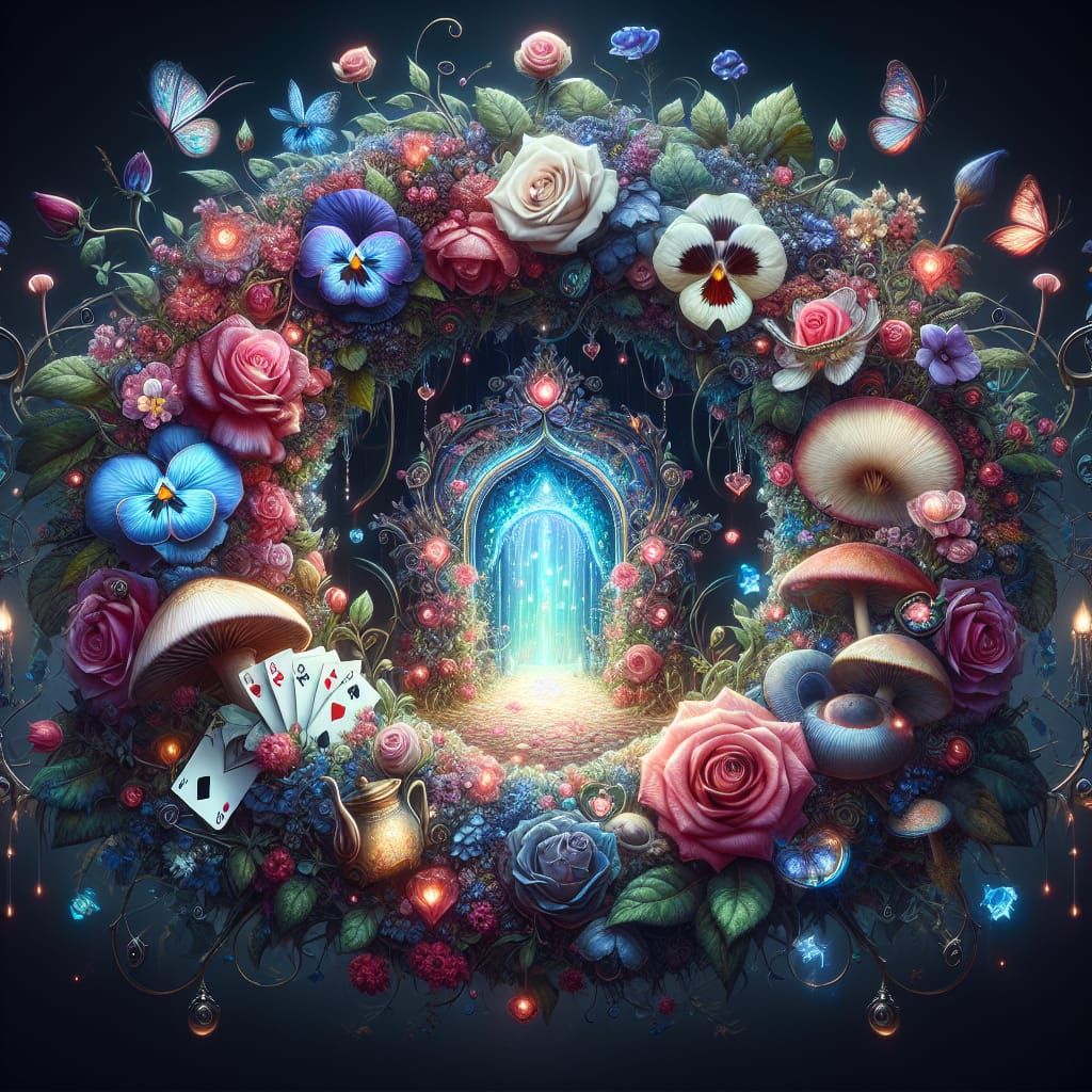 Whimsical Floral Wreath in Mystical Forest Style